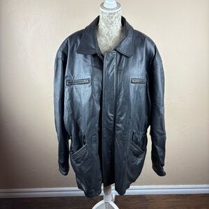 Vintage Wilson’s Black Leather Jacket Cost with Zipper Pockets Oversized Long XL